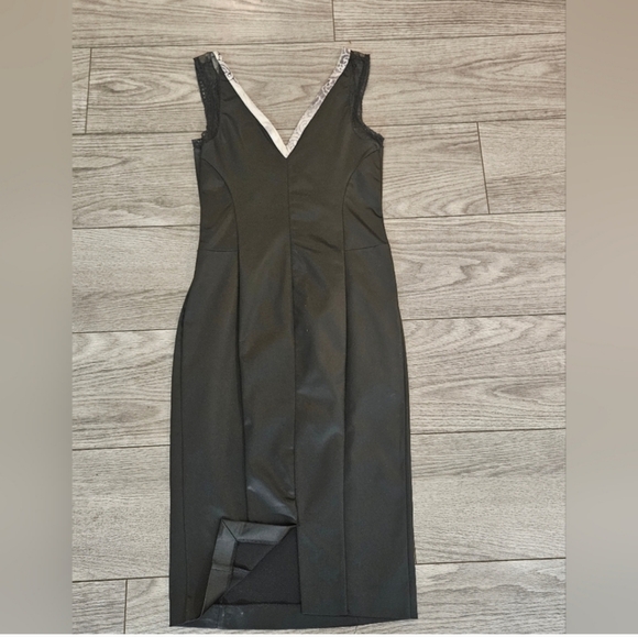 John Galliano Vintage Black Pencil Fitted satin sleevless V-neck Cocktail Dress - Picture 8 of 16